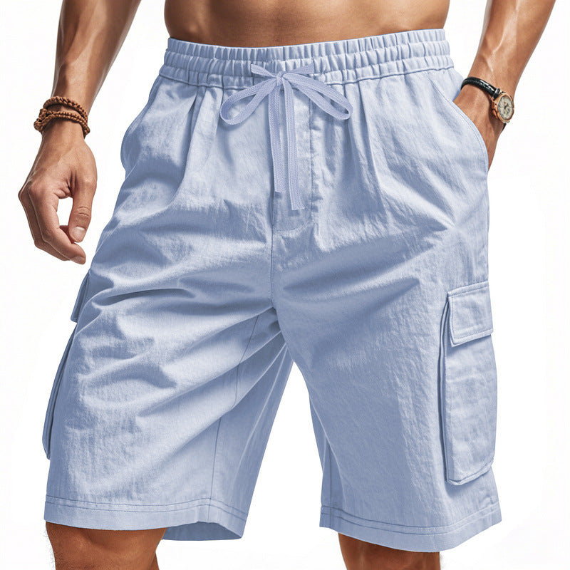 Men's knee-length utility shorts made of lightweight cotton blend with elastic drawstring waistband and patch flap pockets Mune Fashion
