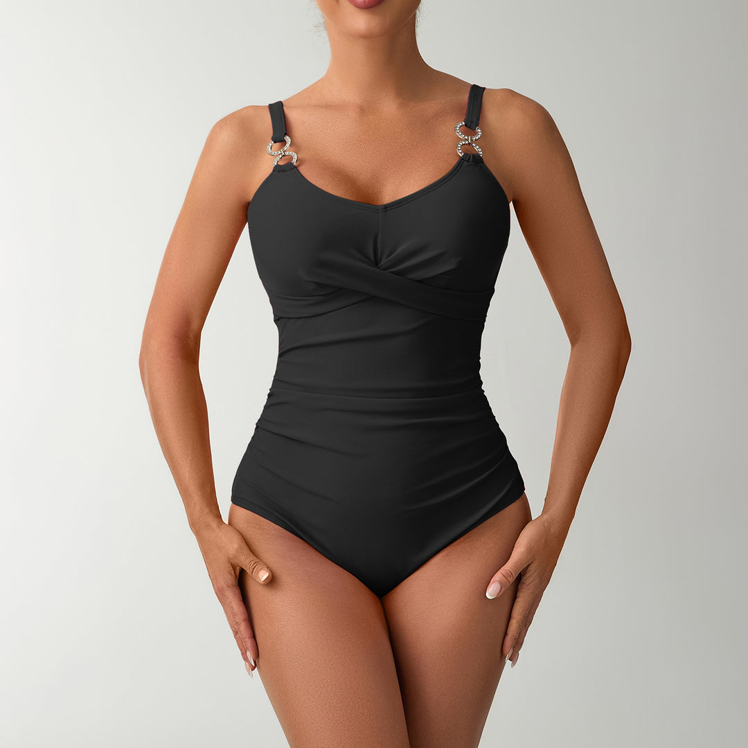 Women's One-Piece Swimsuit with Elegant Wrap Design and Delicate Strap Details Mune Fashion
