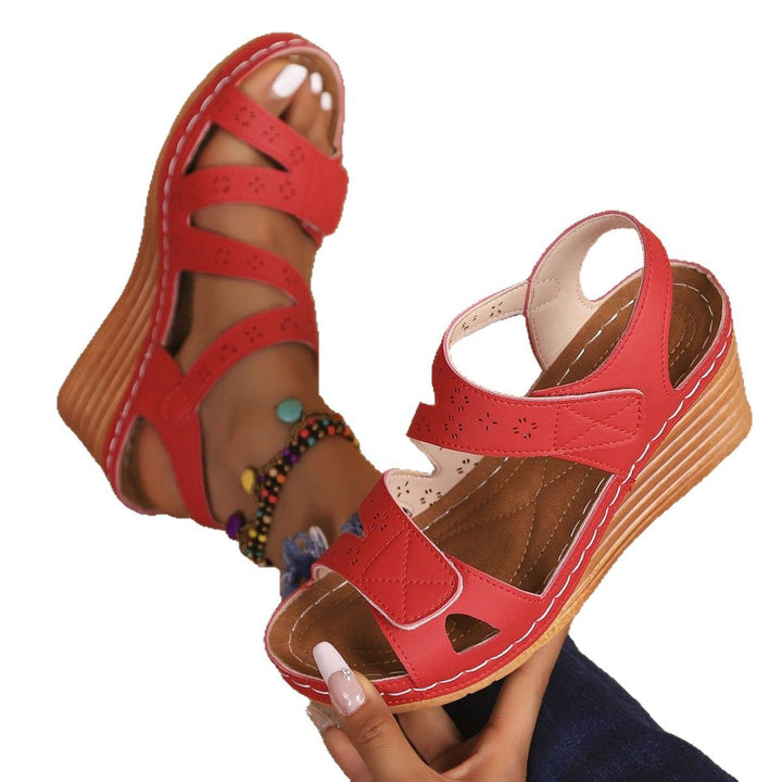 Women's comfortable wedge sandals with padded memory foam insole and adjustable Velcro straps Mune Fashion