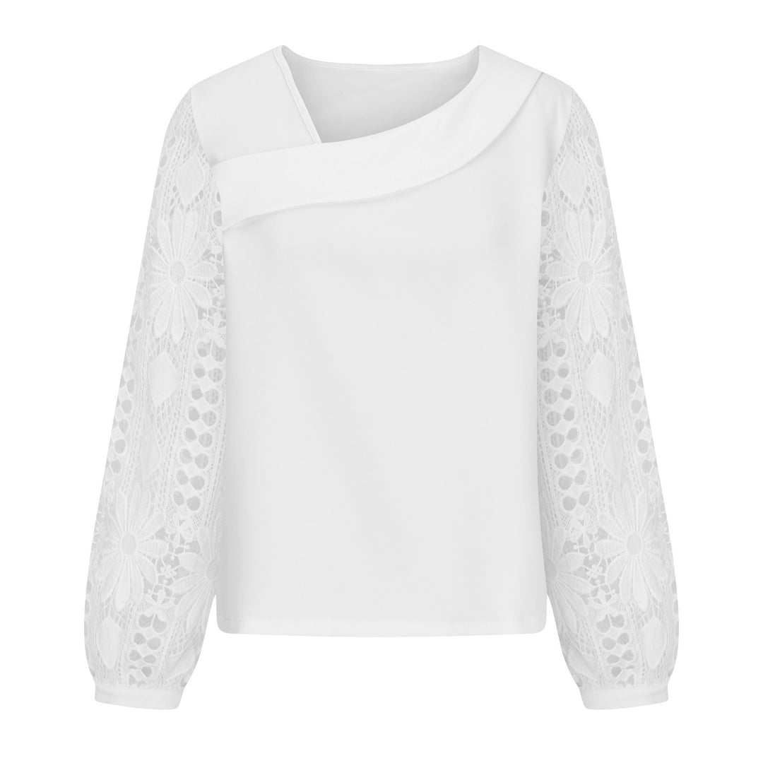 Ladies blouse with square neckline and crocheted lace sleeves Mune Fashion