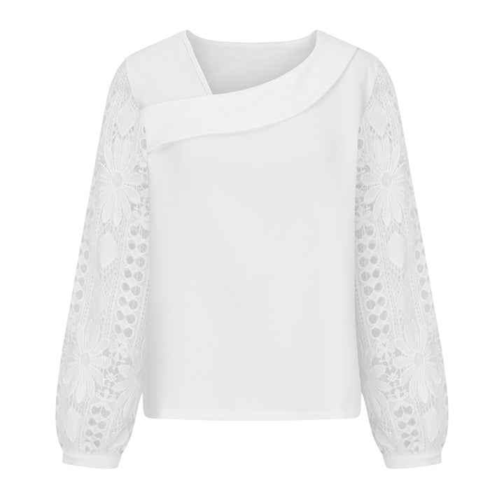 Ladies blouse with square neckline and crocheted lace sleeves Mune Fashion