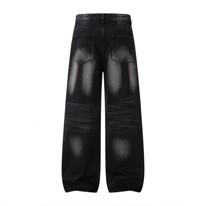 Women Wide High Waist Jeans Pants in Balloon Cut with Used Effect and Elastic Hem Mune Fashion