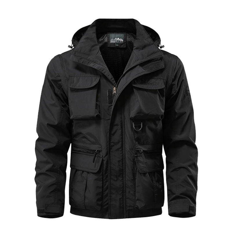 Men's multifunctional field jacket with hood, water-repellent shell, and organizer pockets Mune Fashion