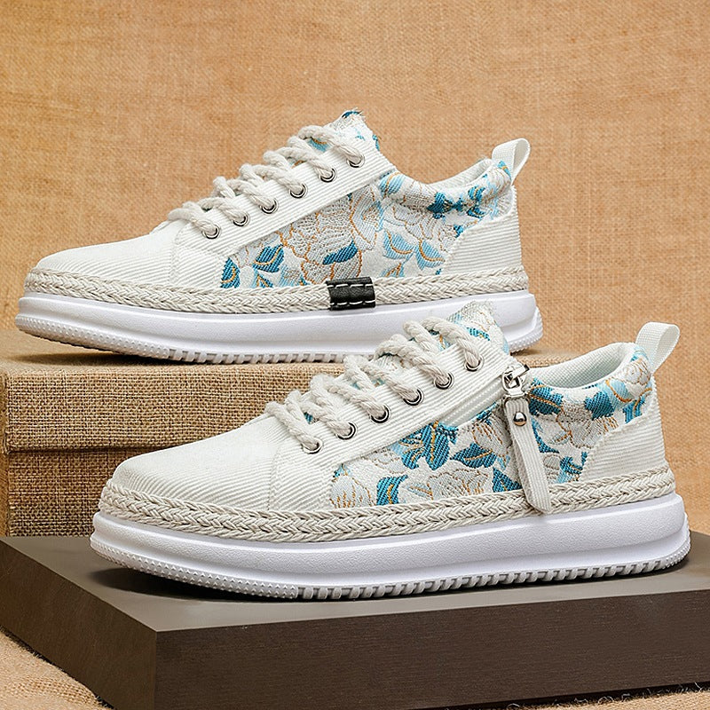 Women's embroidered espadrille platform sneakers with floral jacquard, braided cord sole, and cushioned inner lining Mune Fashion