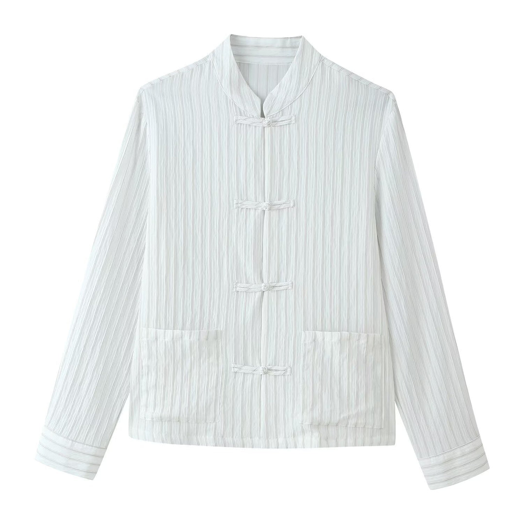 Women's Lightweight Stand Collar Jacket with Traditional Knot Closures Mune Fashion