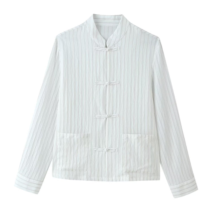 Women's Lightweight Stand Collar Jacket with Traditional Knot Closures Mune Fashion