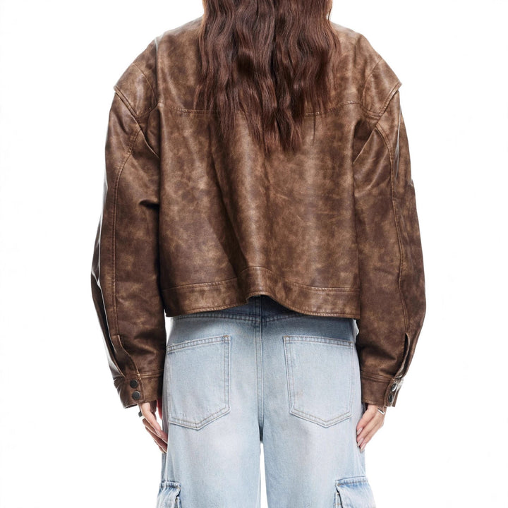 Women's Fashion Faux Leather Jacket with Oversized Cut