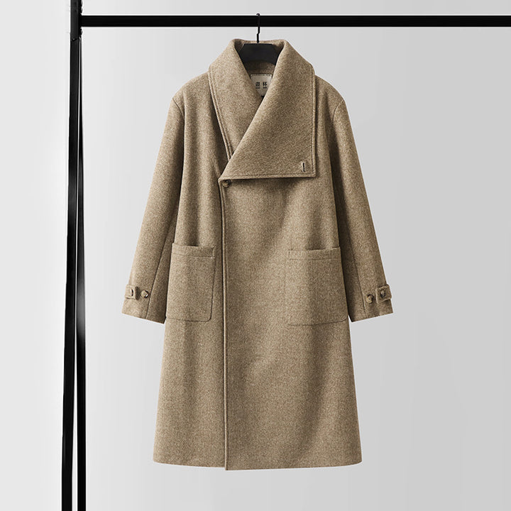 Women's Oversized Wool Blend Coat with Wide Shawl Collar and Patch Pockets Mune Fashion