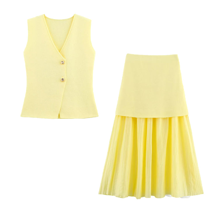 Women Two-Layer Chiffon Maxi Skirt with Smooth Hip Yoke and A-Line Fall Mune Fashion