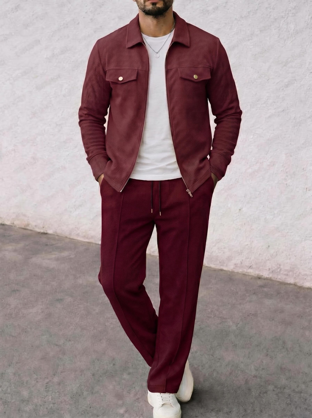 Men's structured zip jacket with waffle texture chest flap pockets and full-length zipper Mune Fashion