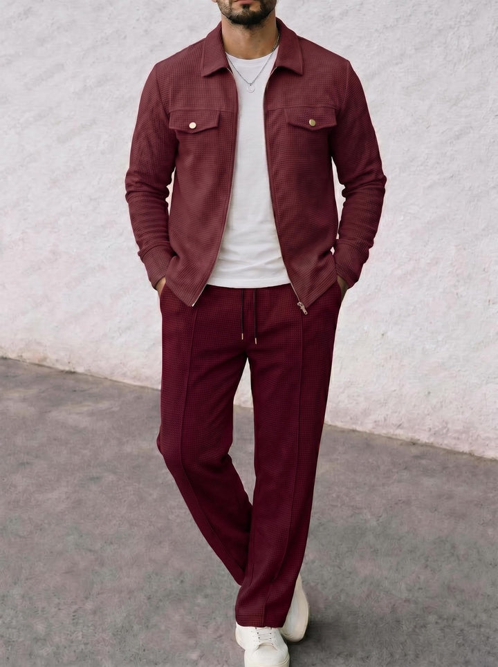 Men's structured zip jacket with waffle texture chest flap pockets and full-length zipper Mune Fashion