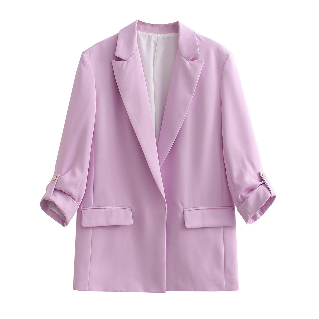Women Oversize Longline Blazer with Three-Quarter Sleeves and Lapel Collar Mune Fashion