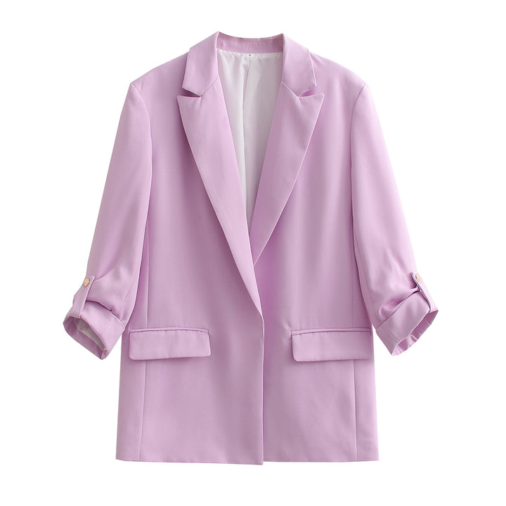 Women Oversize Longline Blazer with Three-Quarter Sleeves and Lapel Collar Mune Fashion