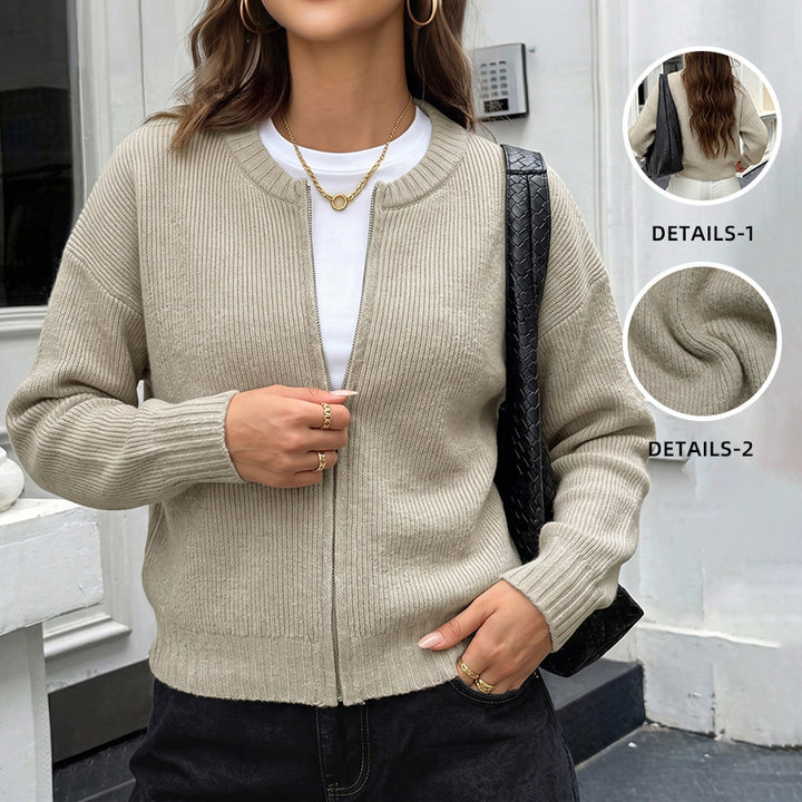 Women Casual Cardigan with Chemical Zipper Mune Fashion