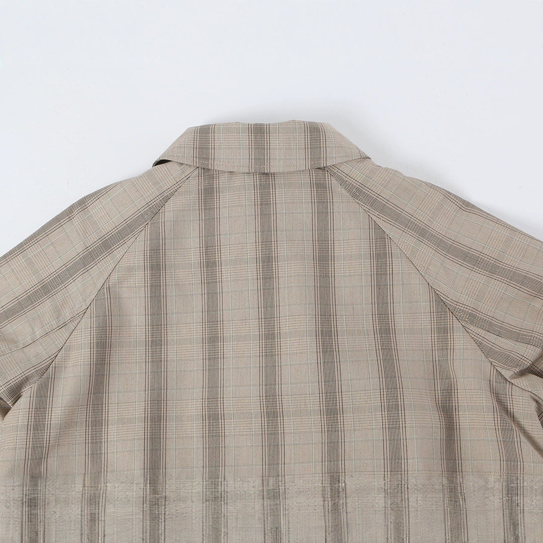 Women's Mid-Length Check Coat with Concealed Button Placket and Raglan Sleeves Mune Fashion