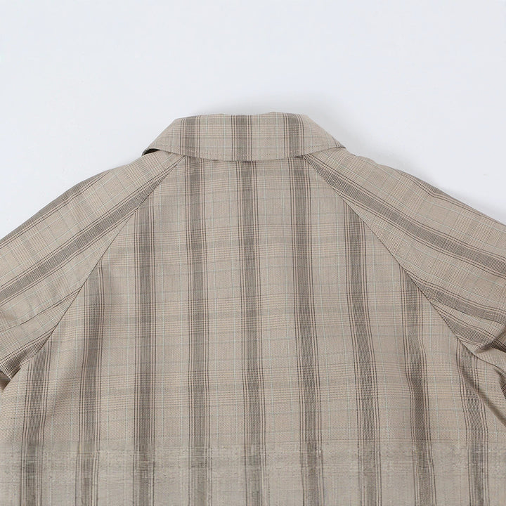 Women's Mid-Length Check Coat with Concealed Button Placket and Raglan Sleeves Mune Fashion