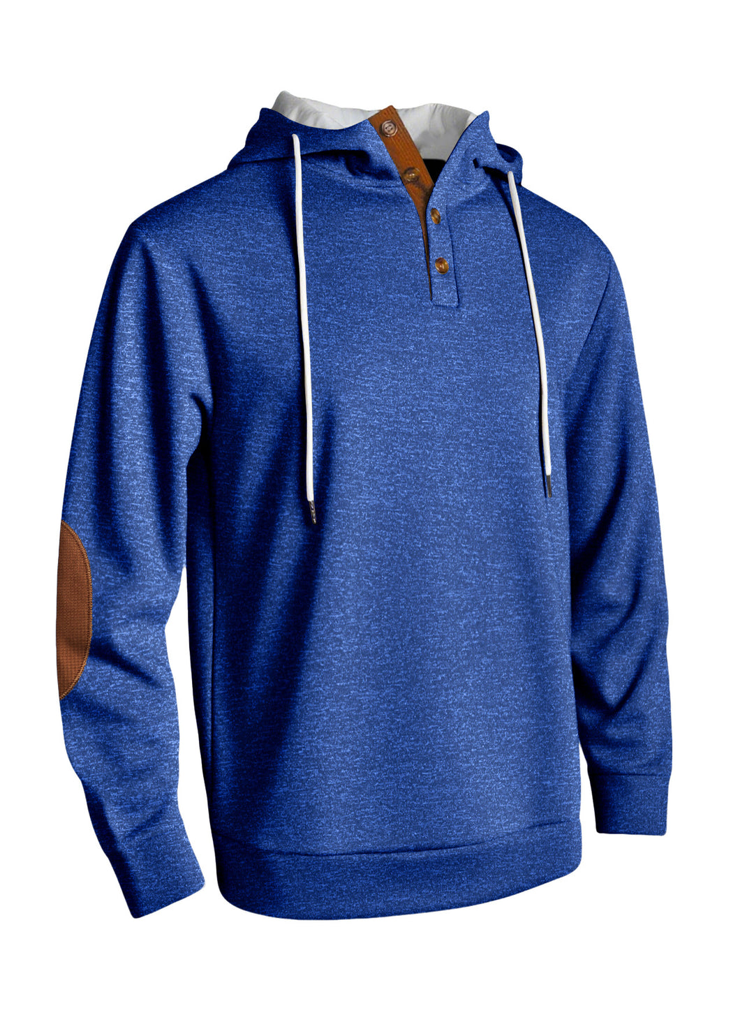 Men's hooded sweatshirt in a puristic leisure style with Henley button placket, contrasted hood interior, and elbow patches Mune Fashion