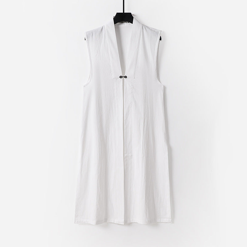 Women's sleeveless long vest with stand-up collar and decorative toggle closure Mune Fashion