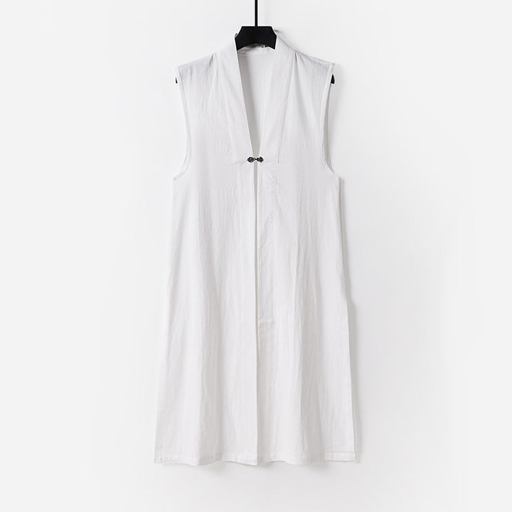 Women's sleeveless long vest with stand-up collar and decorative toggle closure Mune Fashion