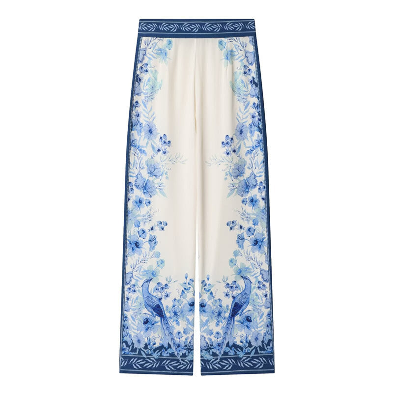 Women Wide Palazzo Pants with Elastic Waistband and Floral Trim Optics Mune Fashion