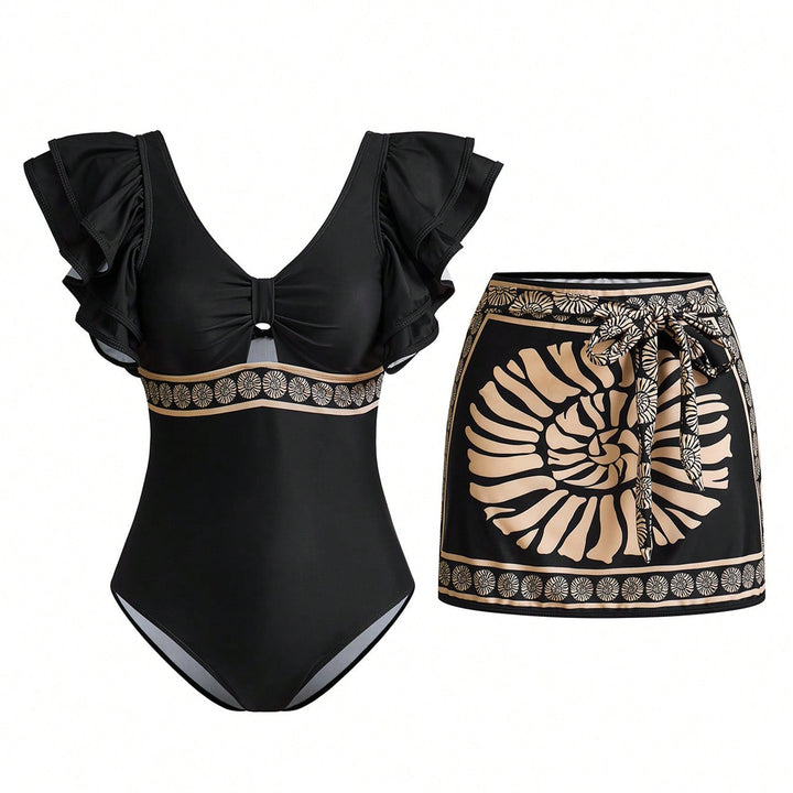 Women's swimsuit with elegant ruffle details and matching skirt Mune Fashion