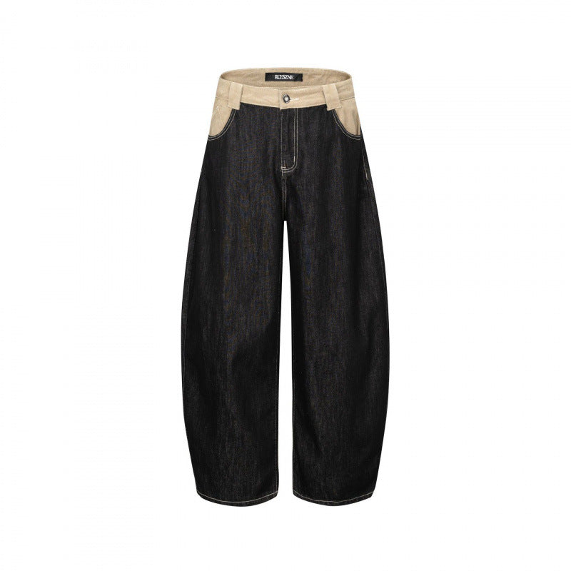 Unisex Wide two-tone denim pants with high waistband and contrasted pockets Mune Fashion