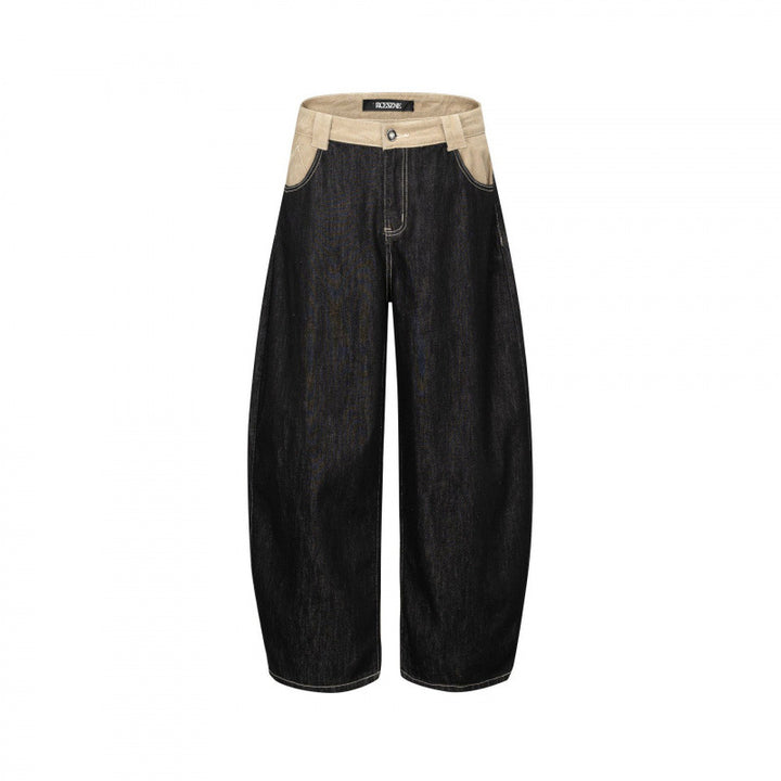 Unisex Wide two-tone denim pants with high waistband and contrasted pockets Mune Fashion