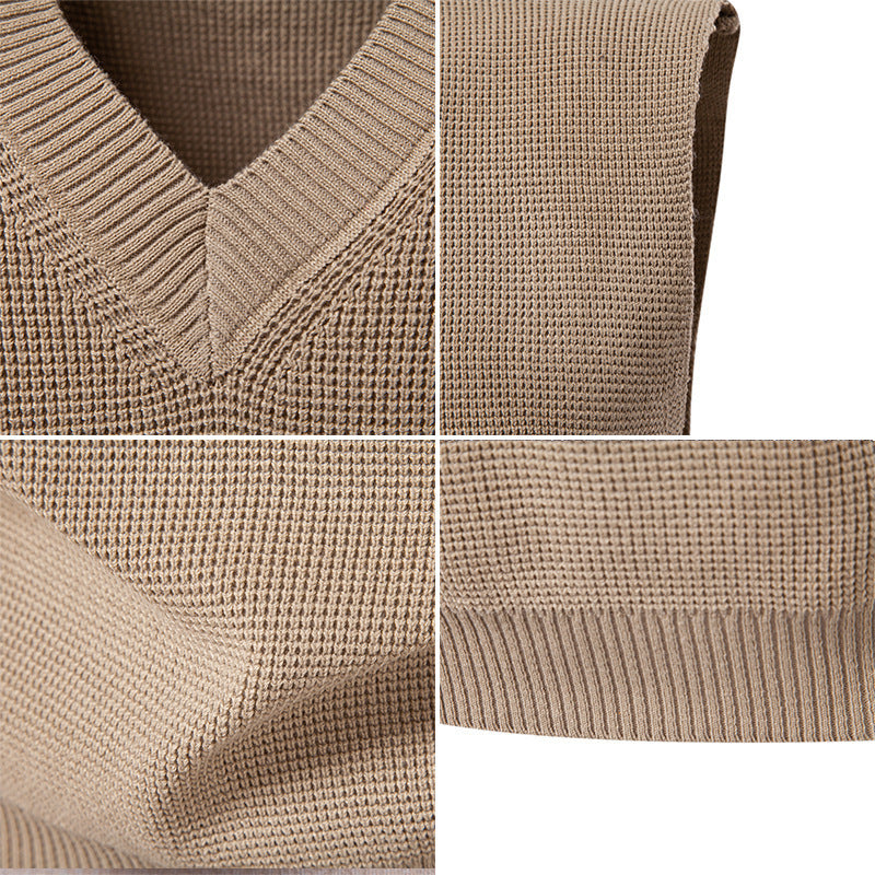 Men's knitted V-neck vest with fine structured knit Mune Fashion