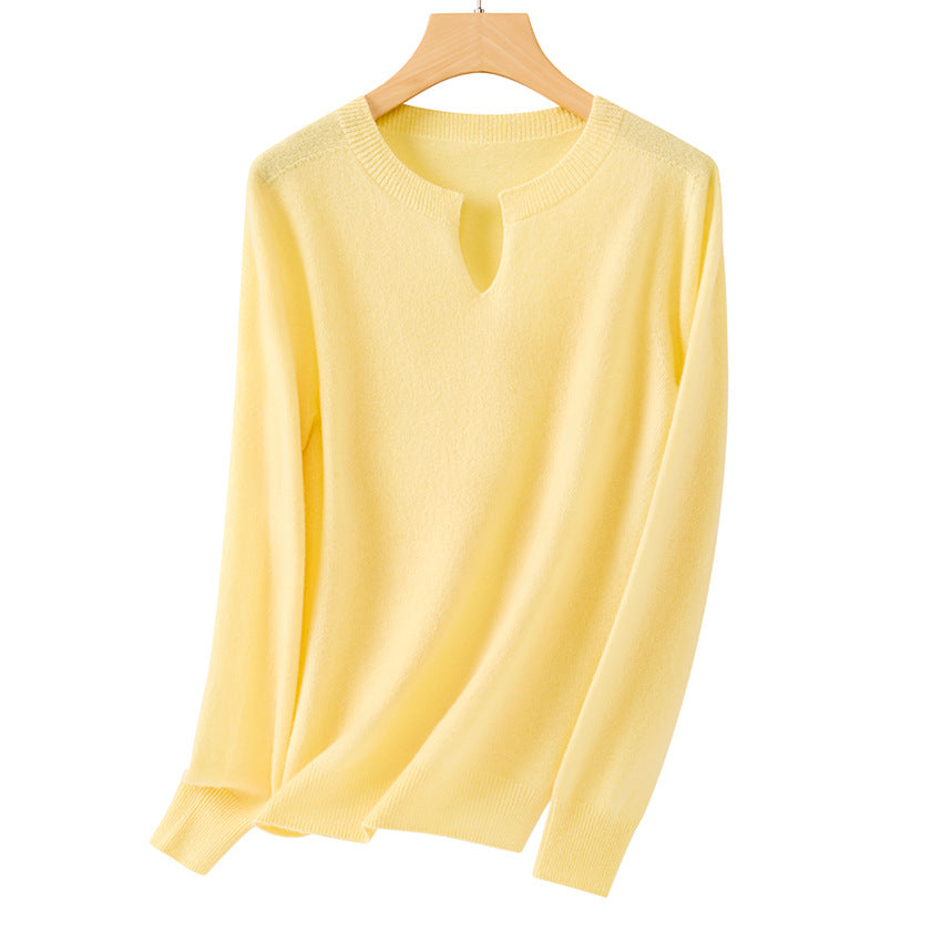 Women's Fine Knit Sweater with Notch Collar and Angora Look Mune Fashion