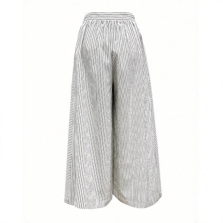Women High Waist Palazzo Pants with Wide Leg & Stripe Detail Mune Fashion