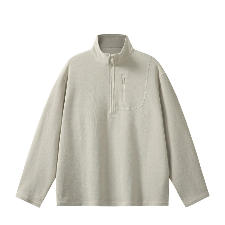 Unisex Lightweight Waffle Knit Half-Zip Pullover with Stand-Up Collar and Chest Zip Pocket Mune Fashion