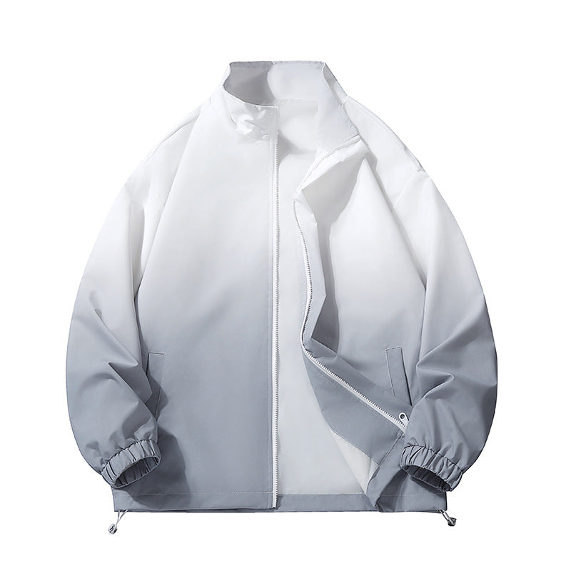 Men's lightweight gradient windbreaker jacket with stand-up collar, full zip & drawstring hem Mune Fashion