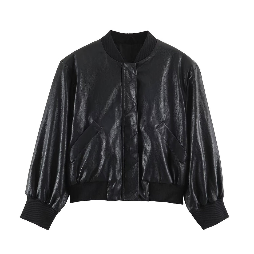 Women's Oversize Bomber Jacket made of Faux Leather with Ribbed Cuffs Mune Fashion
