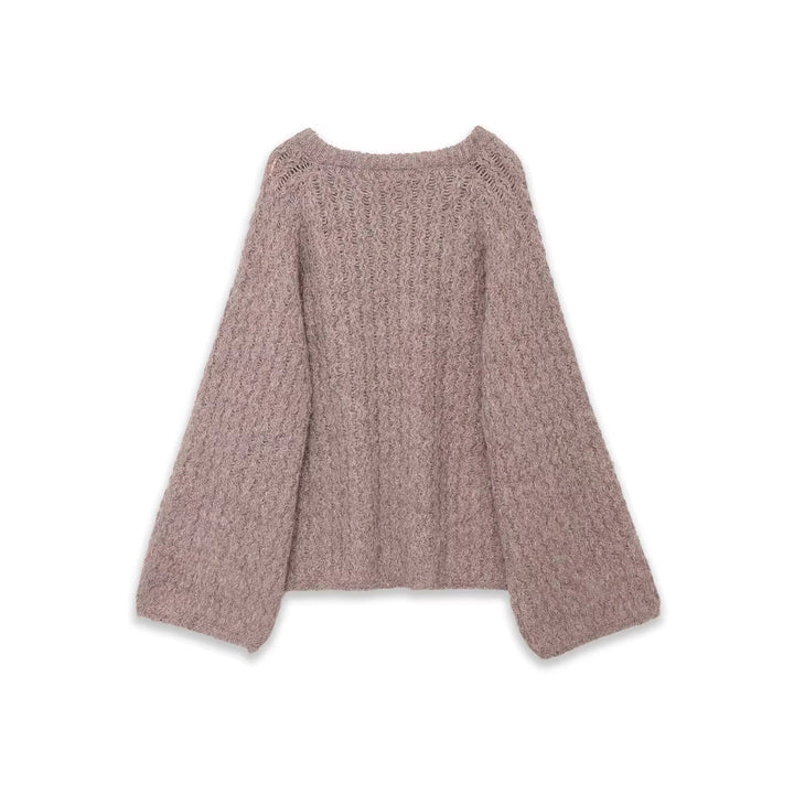 Women Oversize Mohair-Optics Knit Sweater with Back Bow Mune Fashion