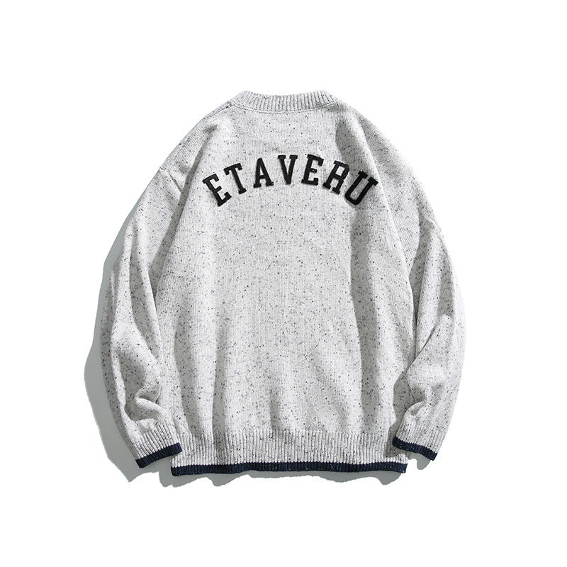 Unisex Oversize Knitted Sweater with Round Neckline, Contrast Cuffs and Melange Bobble Texture Mune Fashion