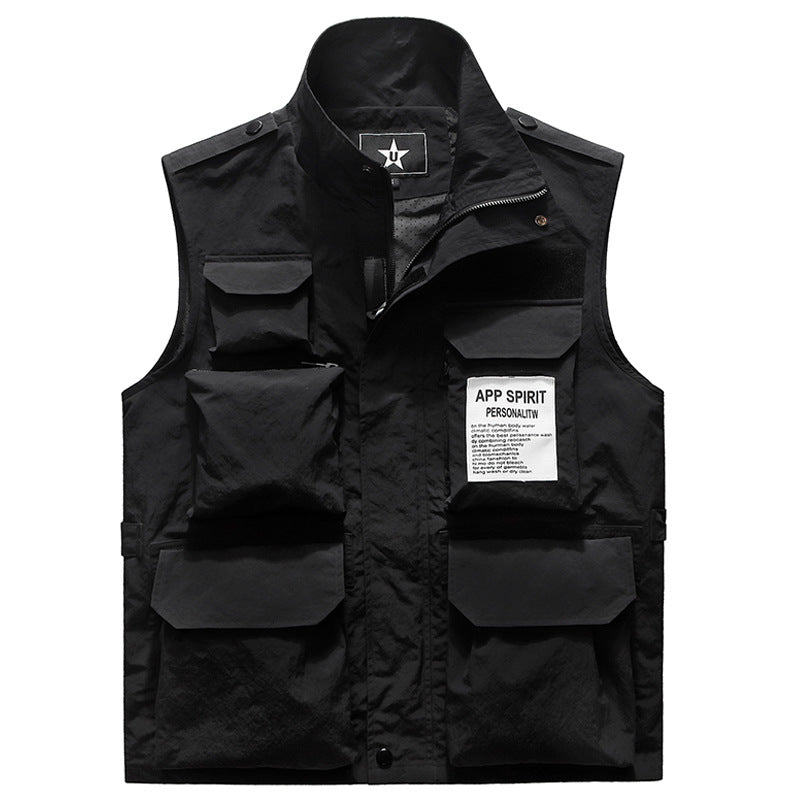 Men's Multifunctional Utility Vest with Multiple Pockets and Stand-Up Collar Mune Fashion