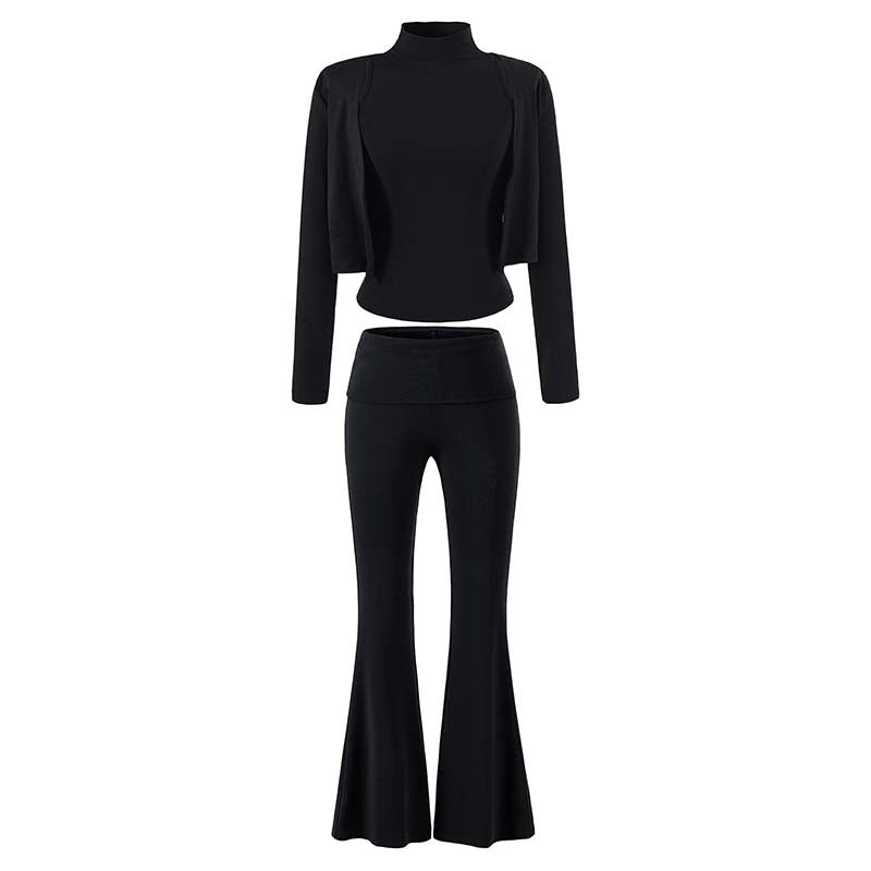 Women's Loungewear Set with Bolero, Turtleneck Cropped Top and Flared Trousers Mune Fashion