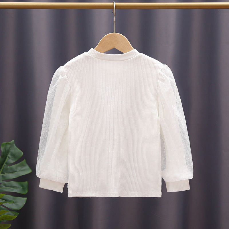 Girl sweatshirt with elegant ruffle details and transparent tulle sleeves Mune Fashion