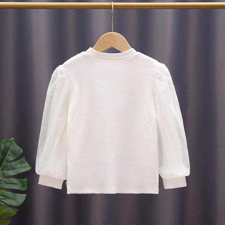 Girl sweatshirt with elegant ruffle details and transparent tulle sleeves Mune Fashion