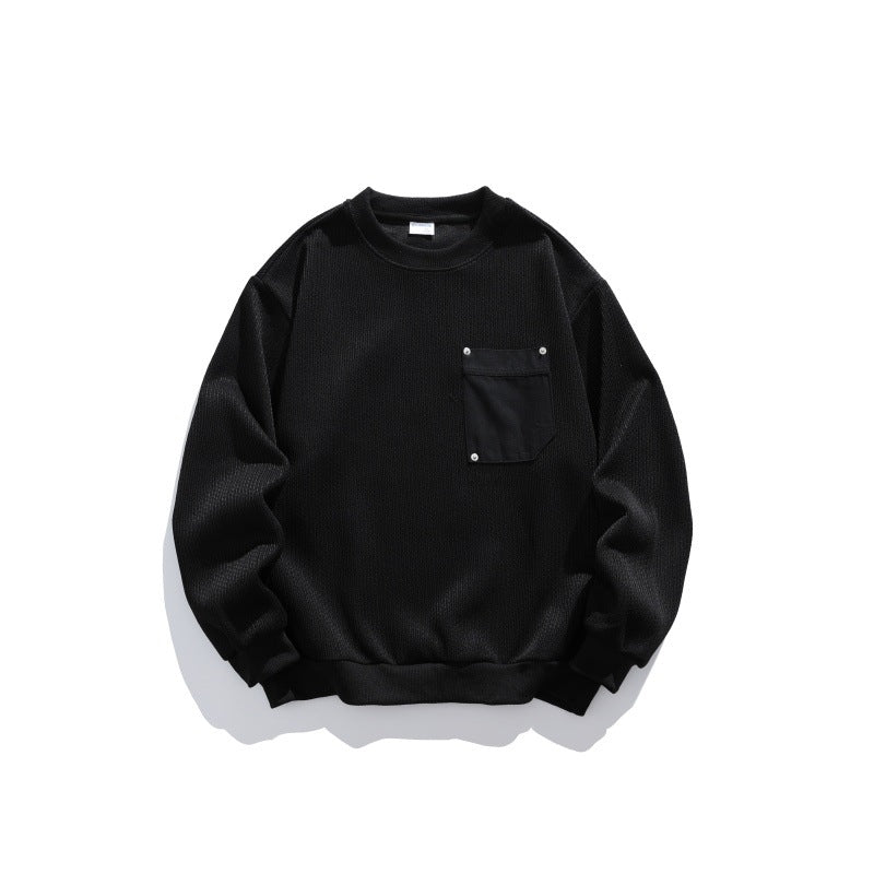 Unisex waffle texture sweatshirt with chest pocket and elastic hem Mune Fashion