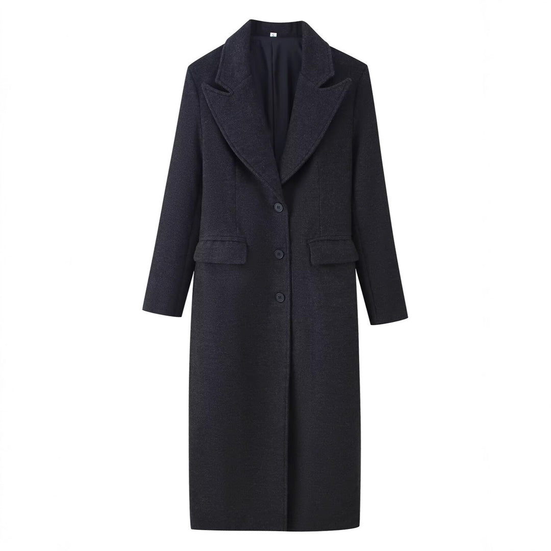 Women Longline Wool Blend Coat with Distinctive Lapels, Tailored Darts, and Flap Pockets Mune Fashion