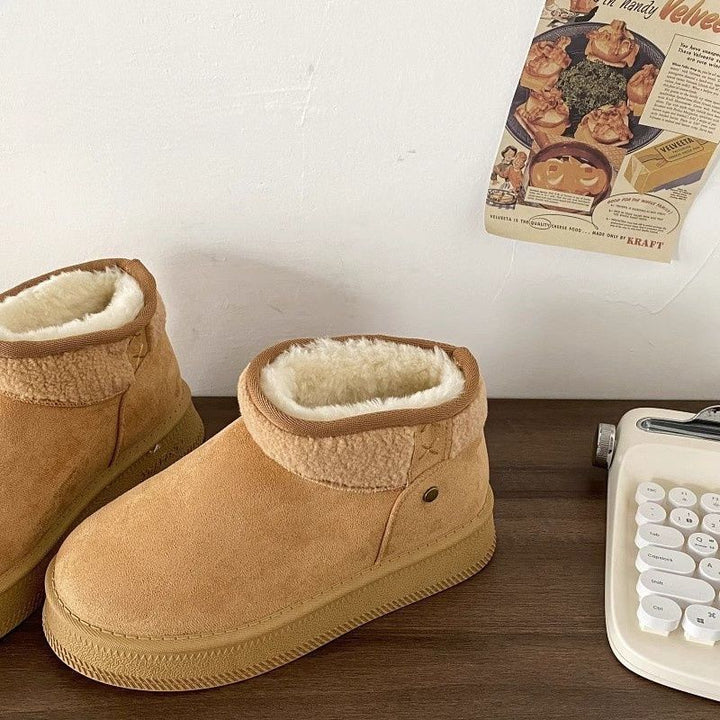 Women Insulated Ankle Winter Boots in Slipper Look with Faux Fur Lining and Non-Slip Profile Sole Mune Fashion