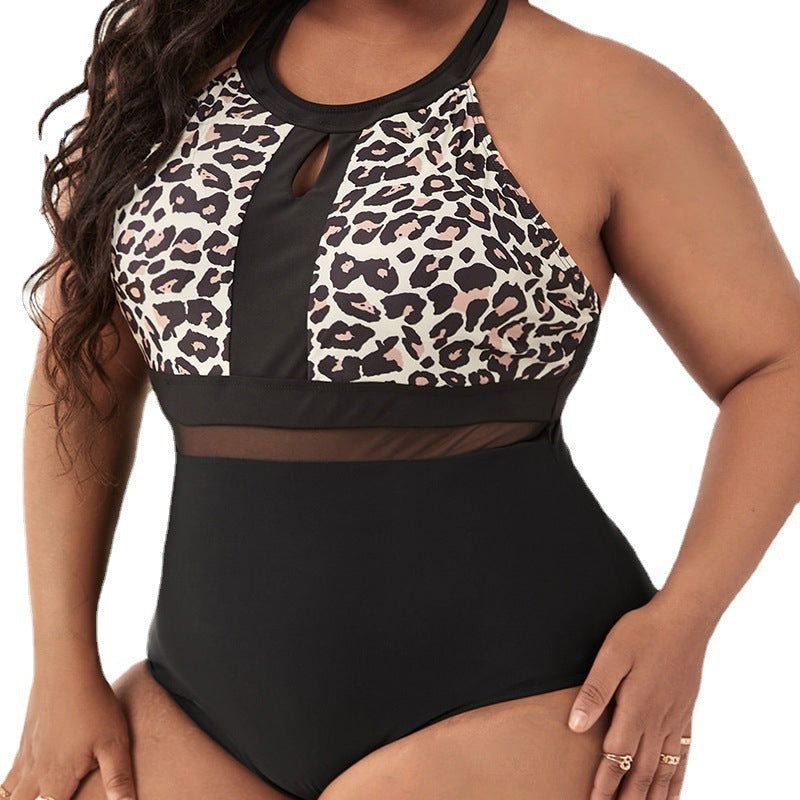 Women's one-piece swimsuit with stylish leopard pattern and transparent insert Mune Fashion