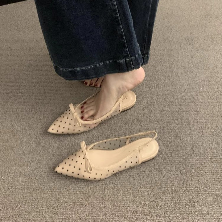 Ladies pointed toe slingback ballerinas with polka dot mesh and decorative bow Mune Fashion