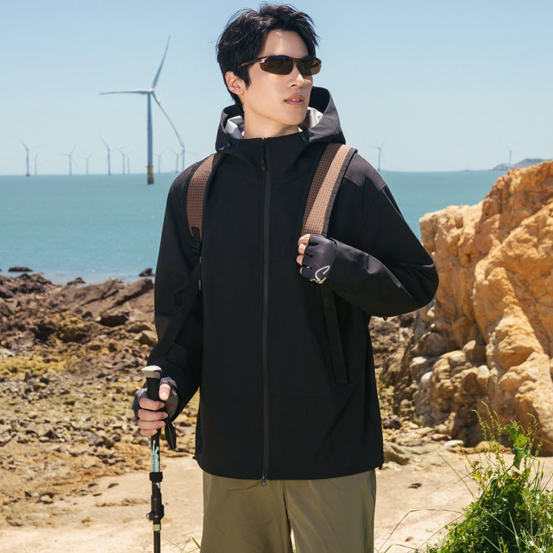 Men's Softshell Outdoor Jacket with Hood, Windproof and Water-Repellent Mune Fashion
