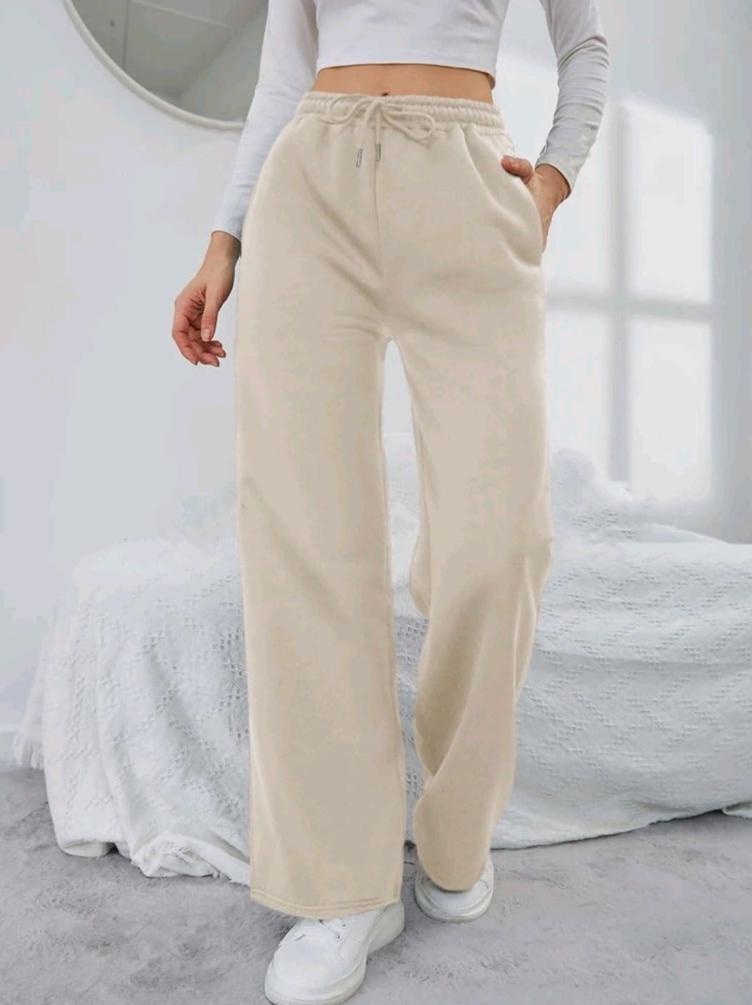Women's High-Waist Wide-Leg Jogging Pants with elastic comfort waistband, drawstring, and deep side pockets Mune Fashion
