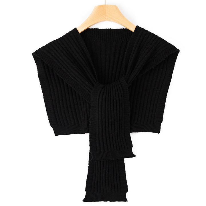 Women's Short Ribbed Knit Shoulder Warmer with Integrated Scarf Mune Fashion