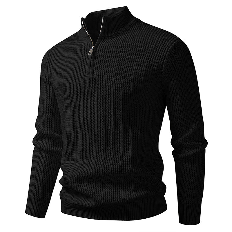 Men's fine-structured half-zip pullover with stand-up collar, ribbed textured knit and slim fit Mune Fashion