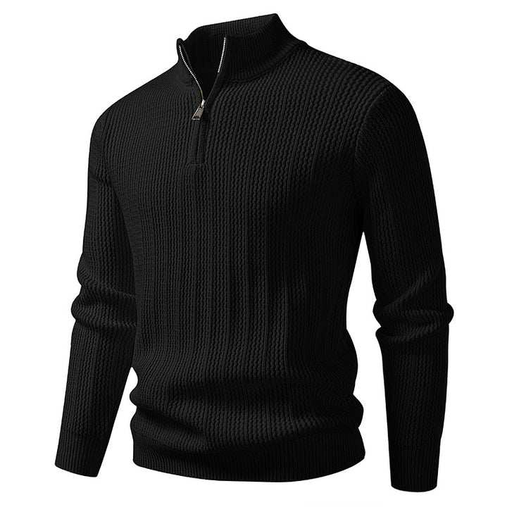 Men's fine-structured half-zip pullover with stand-up collar, ribbed textured knit and slim fit Mune Fashion