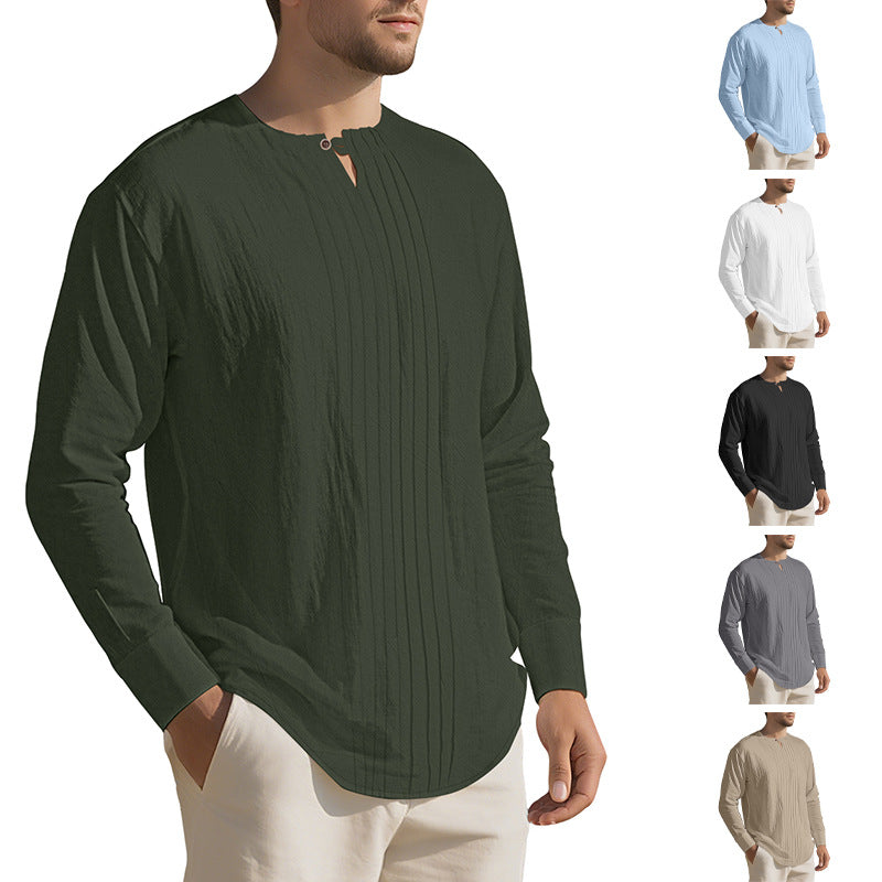 Men's Naan light structured tunic shirt with stand-up collar, pleats and loop button Mune Fashion